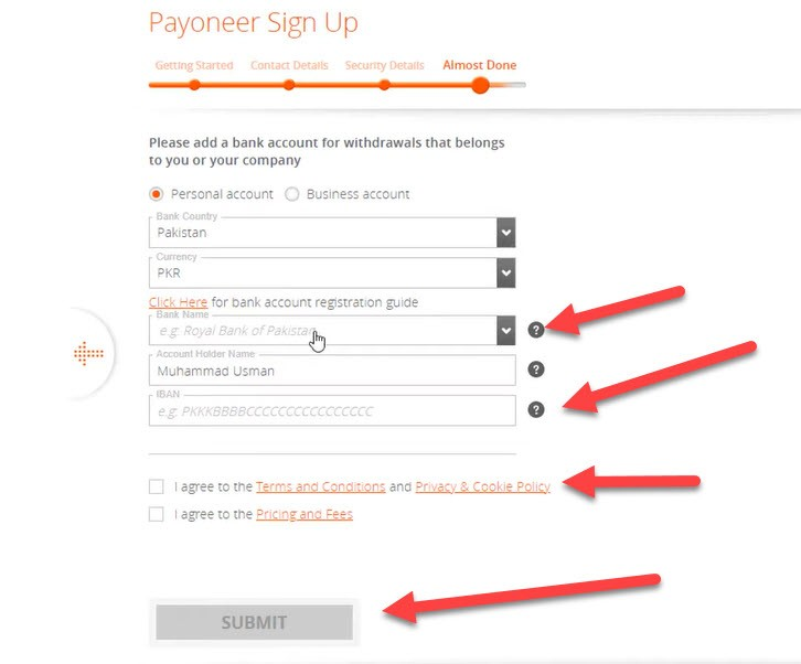 payoneer sign up page