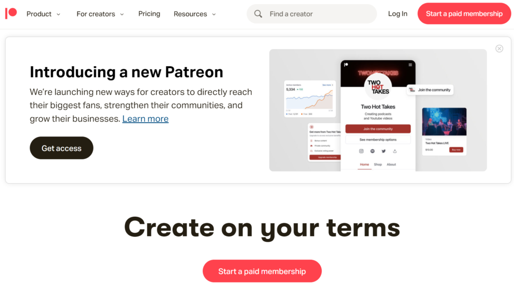 Portada del sitio Patreon