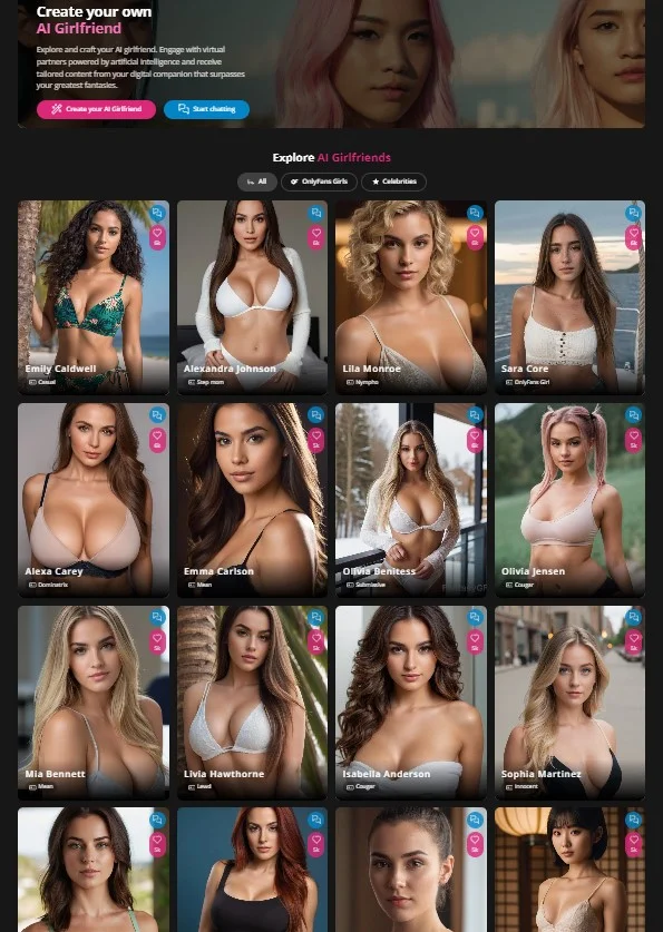 Catégories de filles FantasyGF.ai AI